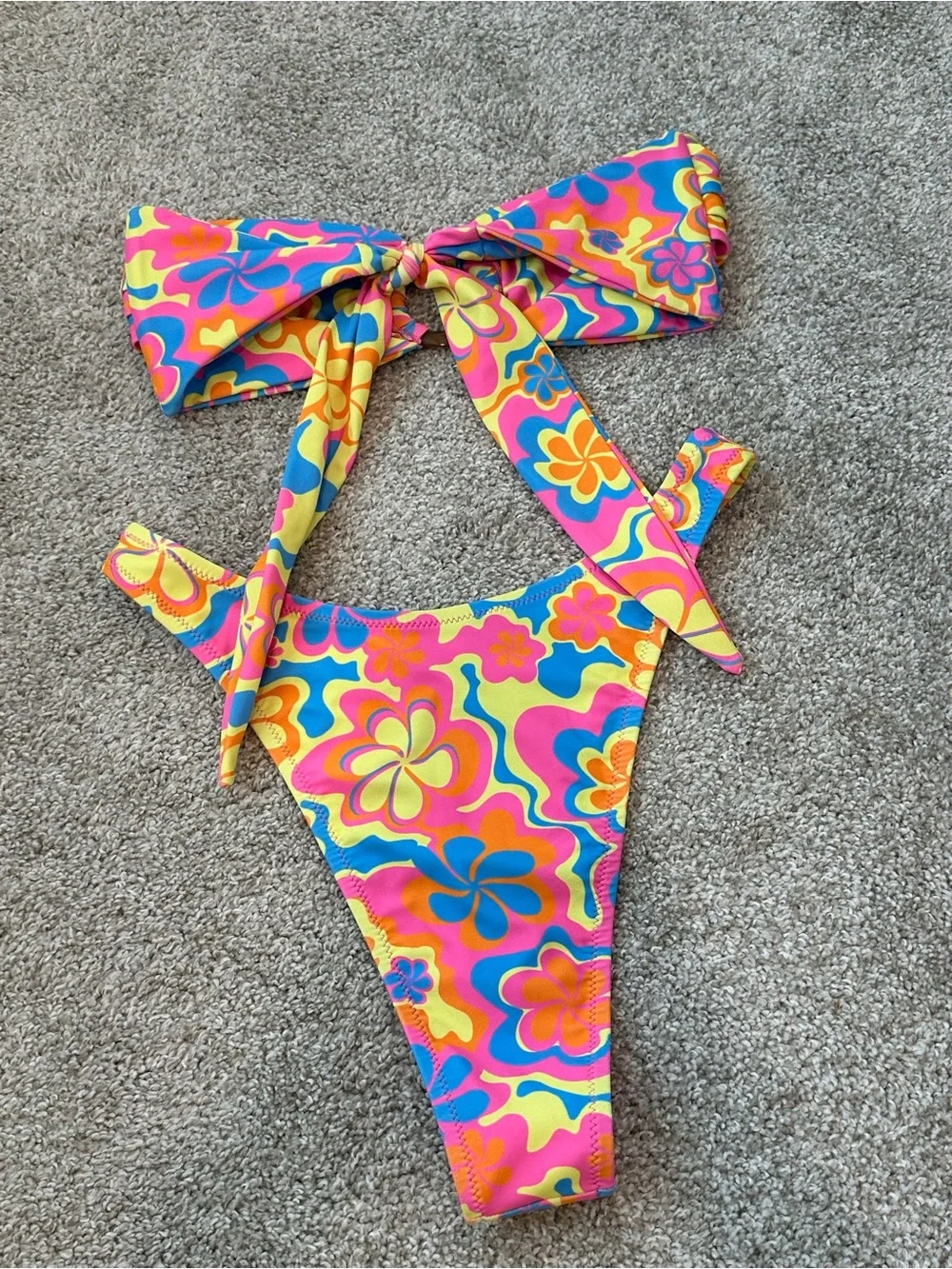 Kulani Kinis Floral Tie-Front Bikini in Pink, Yellow & Blue
